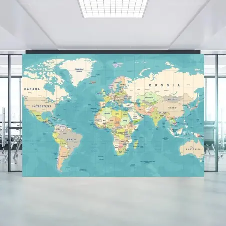 Papier peint carte du monde politique colorée et détaillée – Wallnifity®