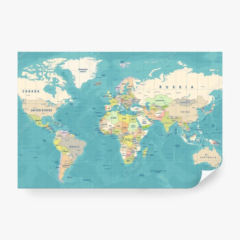 Papier peint carte du monde politique colorée et détaillée – Wallnifity®