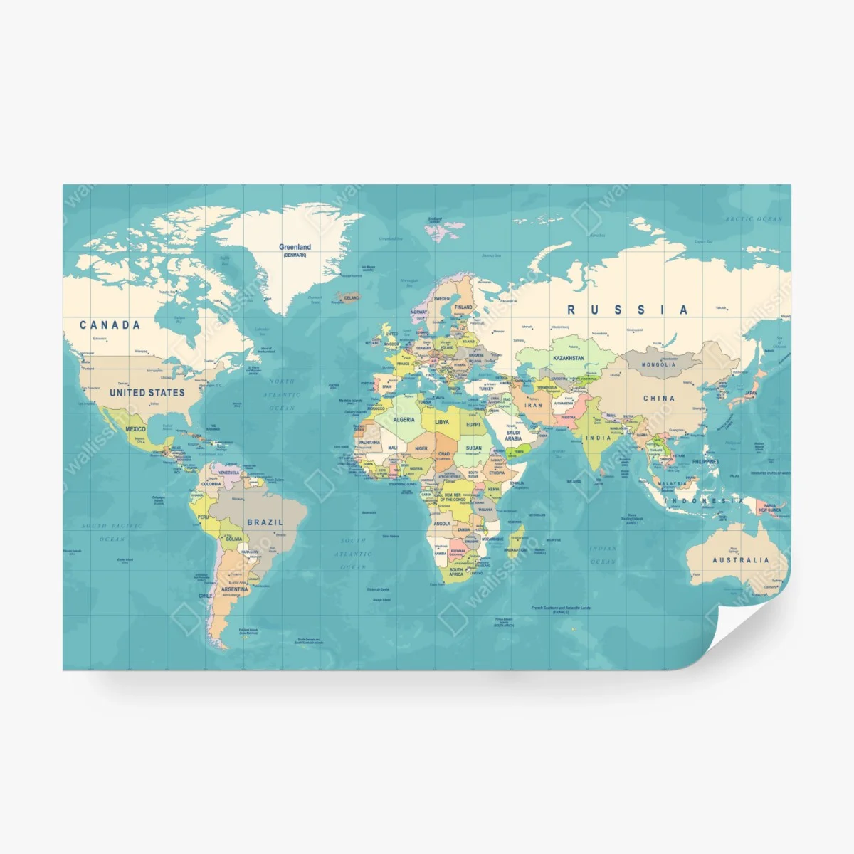 Papier peint carte du monde politique colorée et détaillée – Wallnifity®