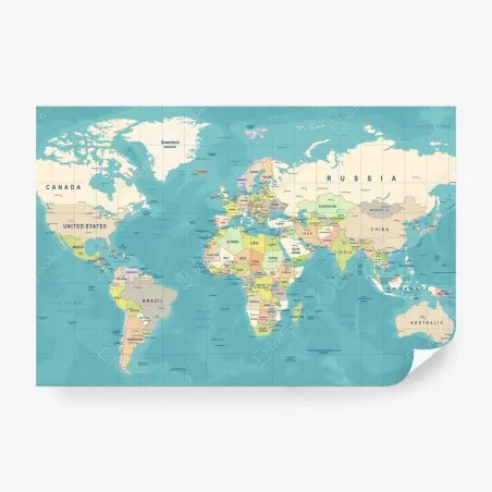 Papier peint carte du monde politique colorée et détaillée – Wallnifity®