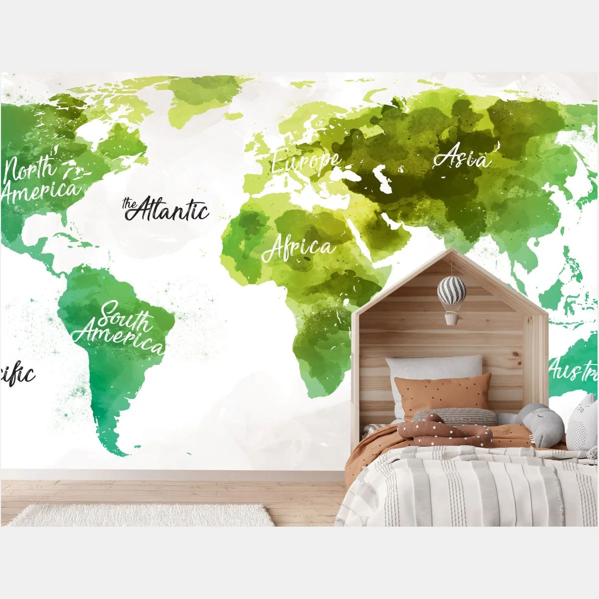 Papier peint carte du monde aquarelle aux tons verts – Wallnifity® Papier peint carte du monde aquarelle aux tons verts – Wallnifity®