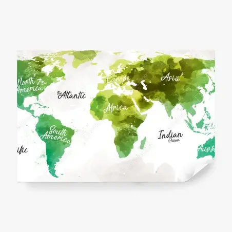 Papier peint carte du monde aquarelle aux tons verts – Wallnifity®
