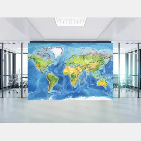 Papier peint carte du monde aquarelle : Europe, Asie, Afrique et Amériques – Wallnifity®
