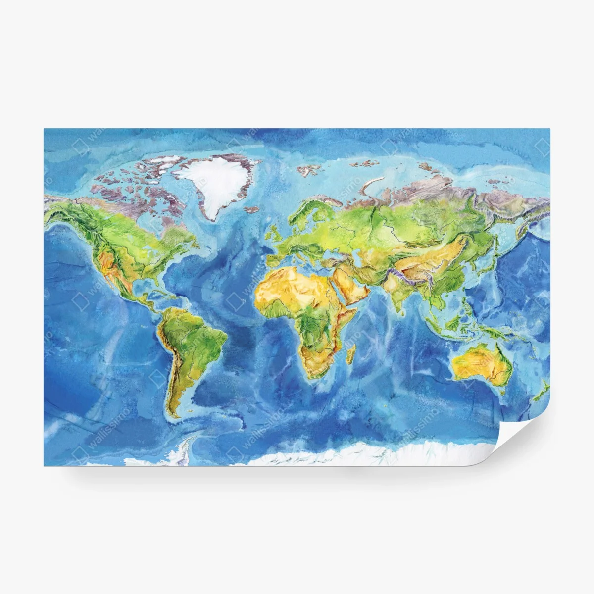 Papier peint carte du monde aquarelle : Europe, Asie, Afrique et Amériques – Wallnifity®