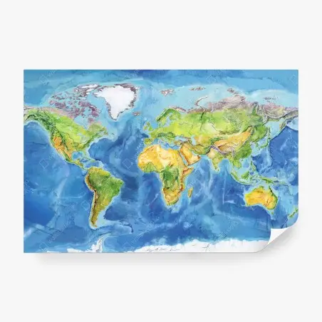 Papier peint carte du monde aquarelle : Europe, Asie, Afrique et Amériques – Wallnifity®
