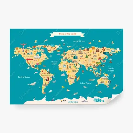 Wall mural colorful illustrated world map for kids – Wallnifity®