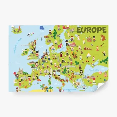 Wall mural illustrated Europe map for kids – Wallnifity®