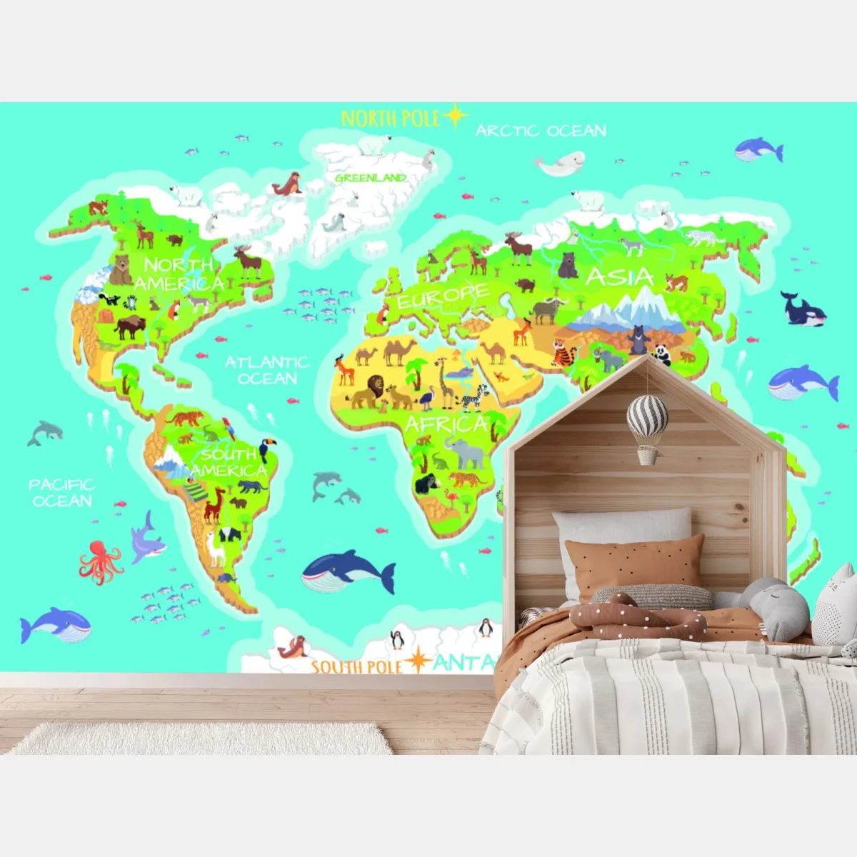 Wall mural colorful animal world map for kids – Wallnifity® Wall mural colorful animal world map for kids – Wallnifity®