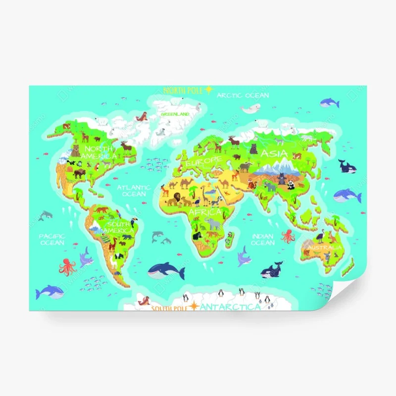 Wall mural colorful animal world map for kids – Wallnifity® Wall mural colorful animal world map for kids – Wallnifity®