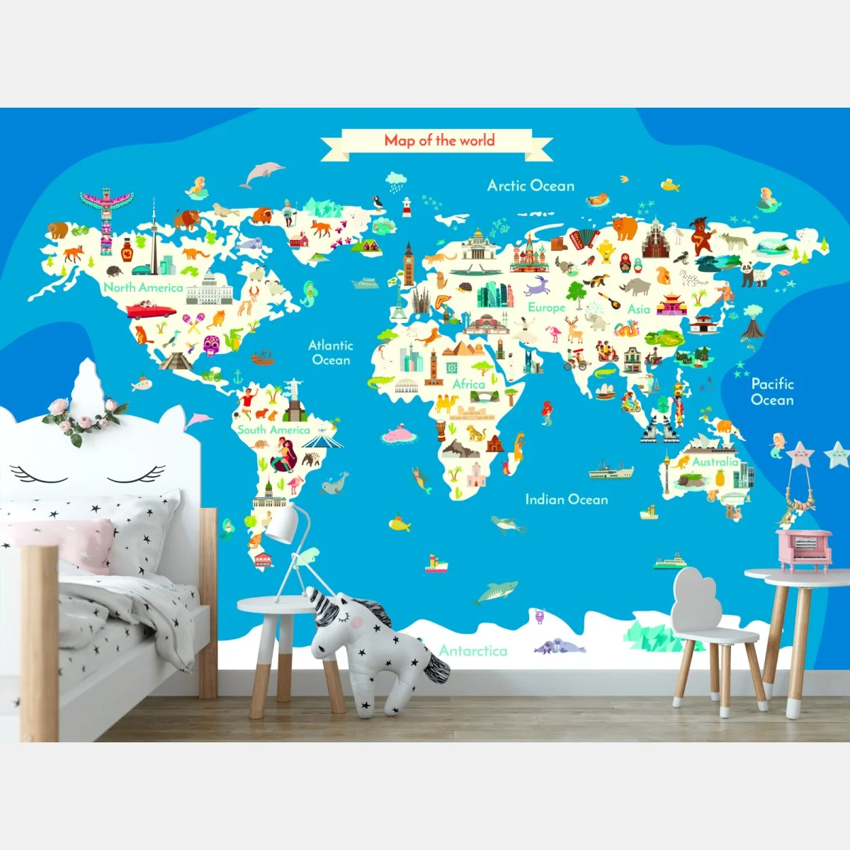 Wall mural colorful illustrated world map – Wallnifity® Wall mural colorful illustrated world map – Wallnifity®