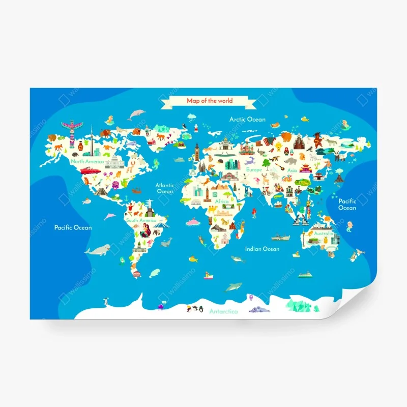 Wall mural colorful illustrated world map – Wallnifity® Wall mural colorful illustrated world map – Wallnifity®