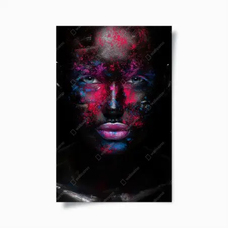 Poster visage néon en contraste sur fond noir – Wallnifity®