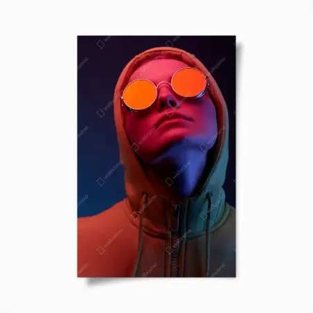 Poster portrait néon en lunettes rondes – Wallnifity®