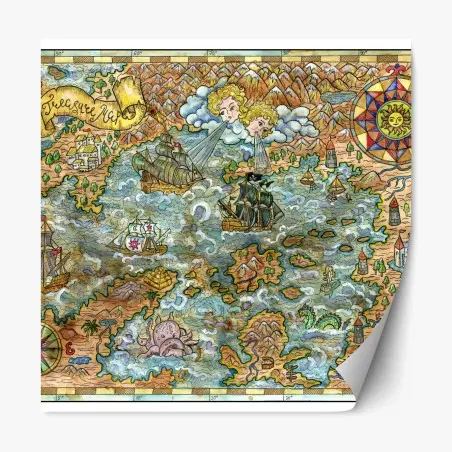 Sticker repositionnable carte maritime fantastique au style ancien – Wallnifity®
