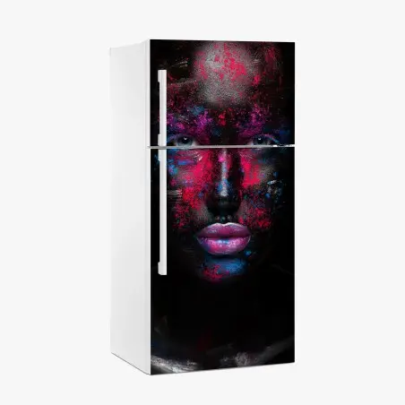 Sticker pour réfrigérateur visage néon en contraste sur fond noir – Wallnifity®