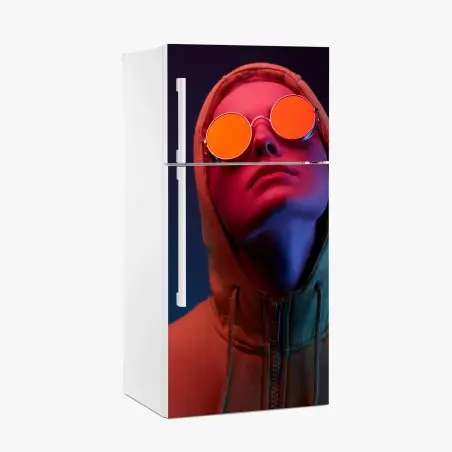 Sticker pour réfrigérateur portrait néon en lunettes rondes – Wallnifity®