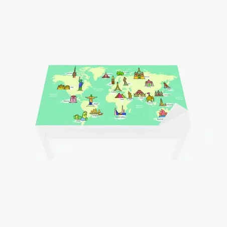 Sticker pour table et bureau carte du monde ludique aux monuments colorés – Wallnifity®