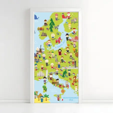 Door sticker illustrated Europe map for kids – Wallnifity®
