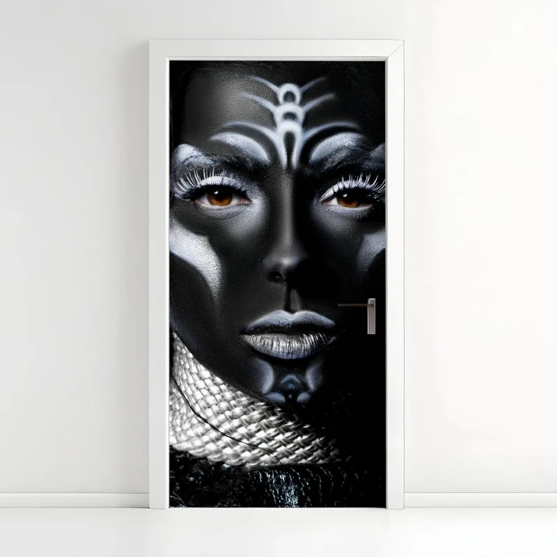 Sticker pour porte portrait tribal noir et blanc au maquillage artistique – Wallnifity® Sticker pour porte portrait tribal noir et blanc au maquillage artistique – Wallnifity®