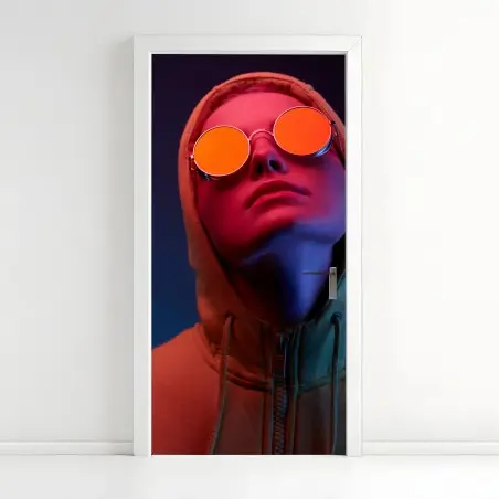 Sticker pour porte portrait néon en lunettes rondes – Wallnifity®