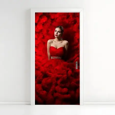 Sticker pour porte muse en robe rouge luxueuse – Wallnifity®
