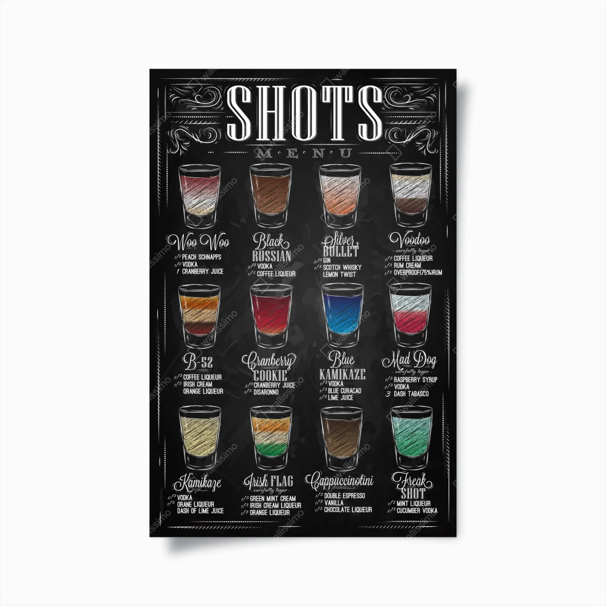 Poster affiche murale menu de shots style ardoise vintage – Wallnifity® Poster affiche murale menu de shots style ardoise vintage – Wallnifity®
