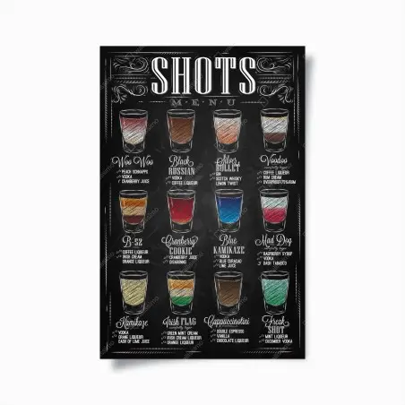 Poster affiche murale menu de shots style ardoise vintage – Wallnifity®