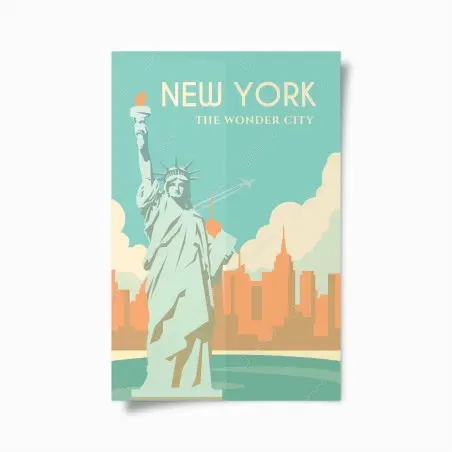 Poster vue rétro de New York avec la Statue de la Liberté – Wallnifity®