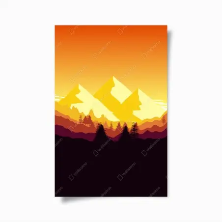 Poster crépuscule doré sur les montagnes stylisées – Wallnifity®