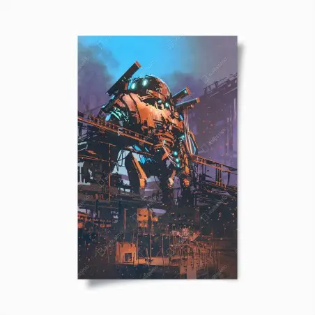 Poster robot géant en restauration dans une usine abandonnée – Wallnifity®