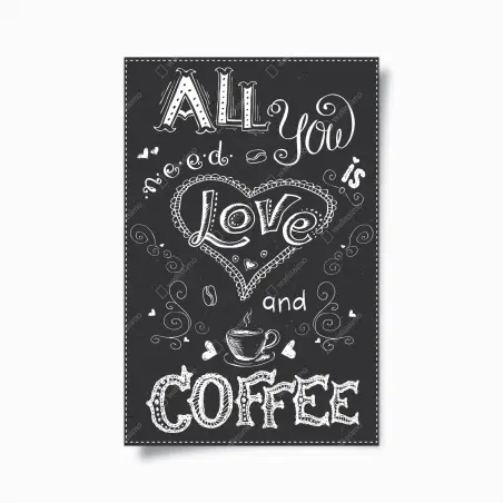 Poster amour et café - lettrage dessiné à la main sur fond ardoise – Wallnifity®