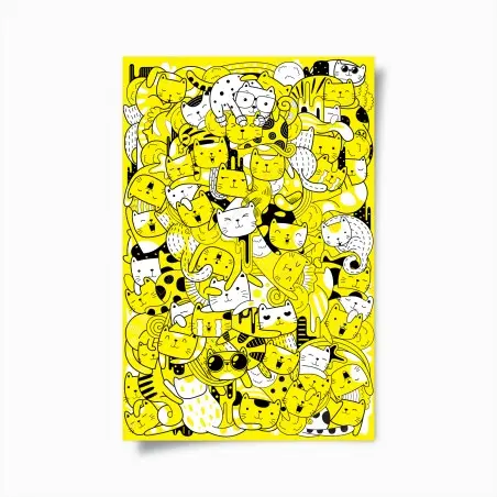 Poster jungle de chats en jaune et noir – Wallnifity®