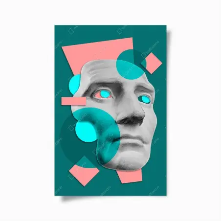 Poster visage antique en collage géométrique – Wallnifity®