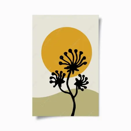 Poster fleurs en silhouette sur soleil doré – Wallnifity®