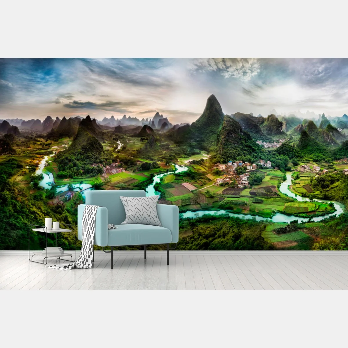 Papier peint paysage karstique avec rivière émeraude – Wallnifity® Papier peint paysage karstique avec rivière émeraude – Wallnifity®