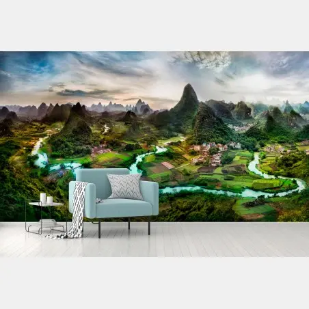 Papier peint paysage karstique avec rivière émeraude – Wallnifity®