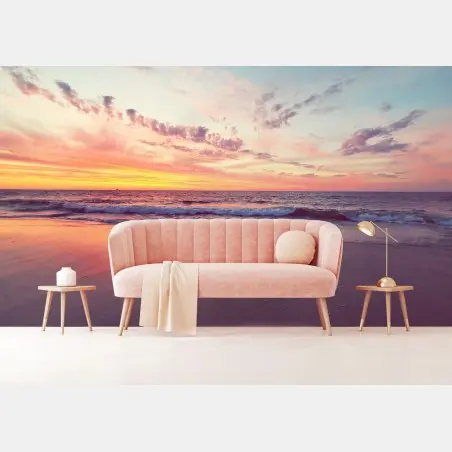 Papier peint coucher de soleil pastel sur la plage – Wallnifity®