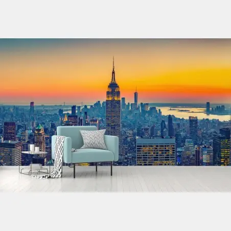 Papier peint vue panoramique de New York au coucher de soleil – Wallnifity®