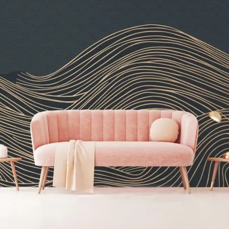 Papier peint vagues dorées en lignes fluides – Wallnifity®