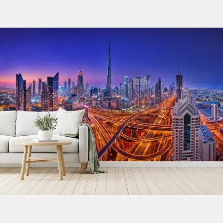 Papier peint panorama nocturne de Dubaï – Wallnifity®