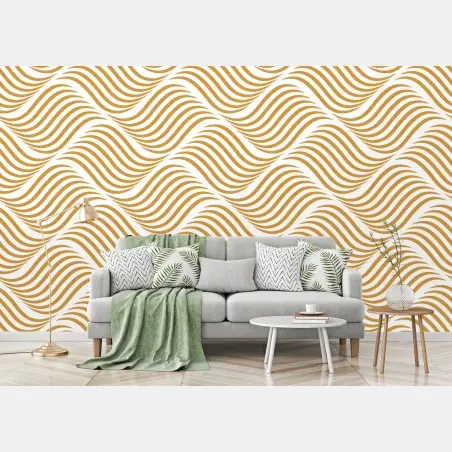 Papier peint motif ondulé doré pour décoration murale – Wallnifity®