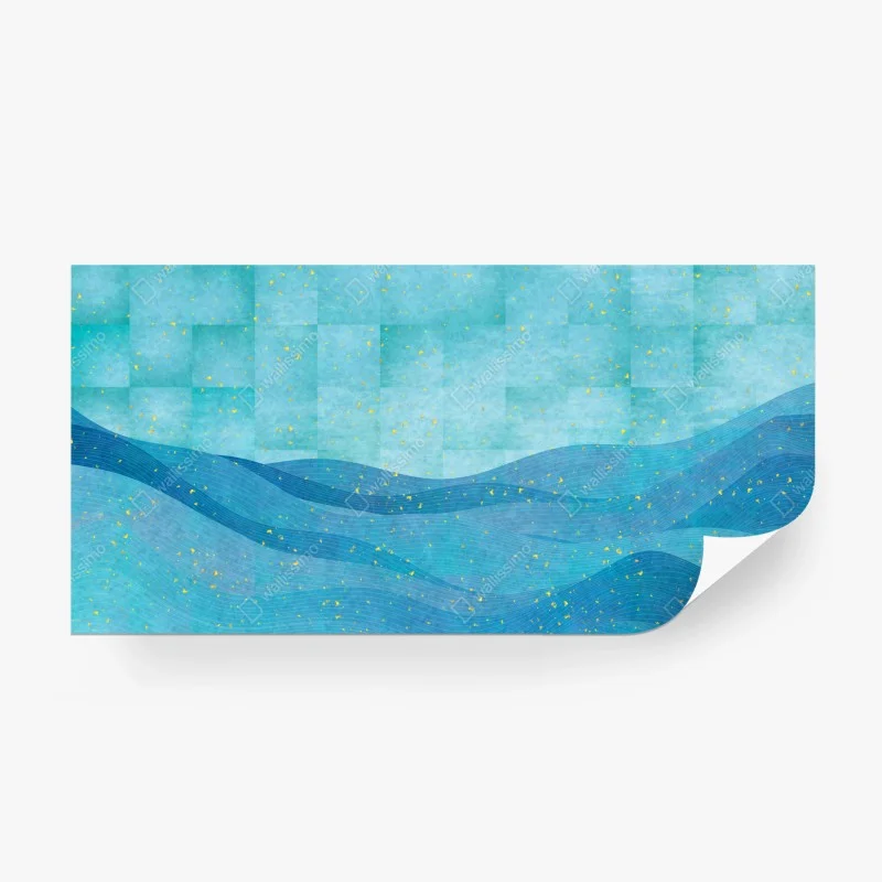 Papier peint océan abstrait turquoise et éclats dorés – Wallnifity®