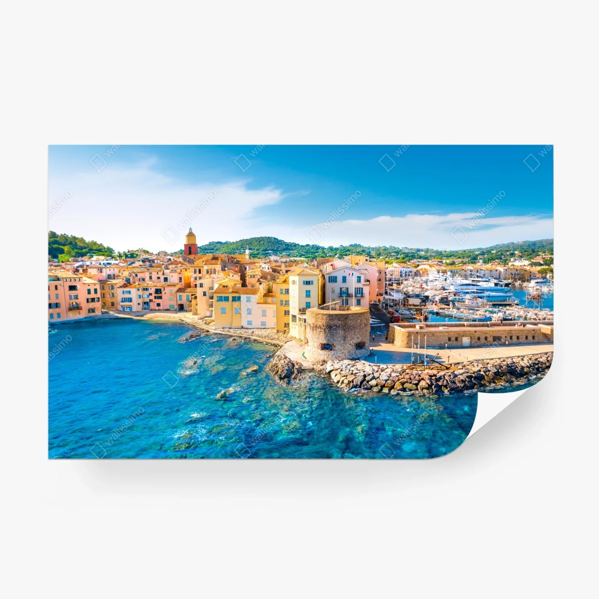 Papier peint vue côtière ensoleillée d'un village méditerranéen – Wallnifity® Papier peint vue côtière ensoleillée d'un village méditerranéen – Wallnifity®