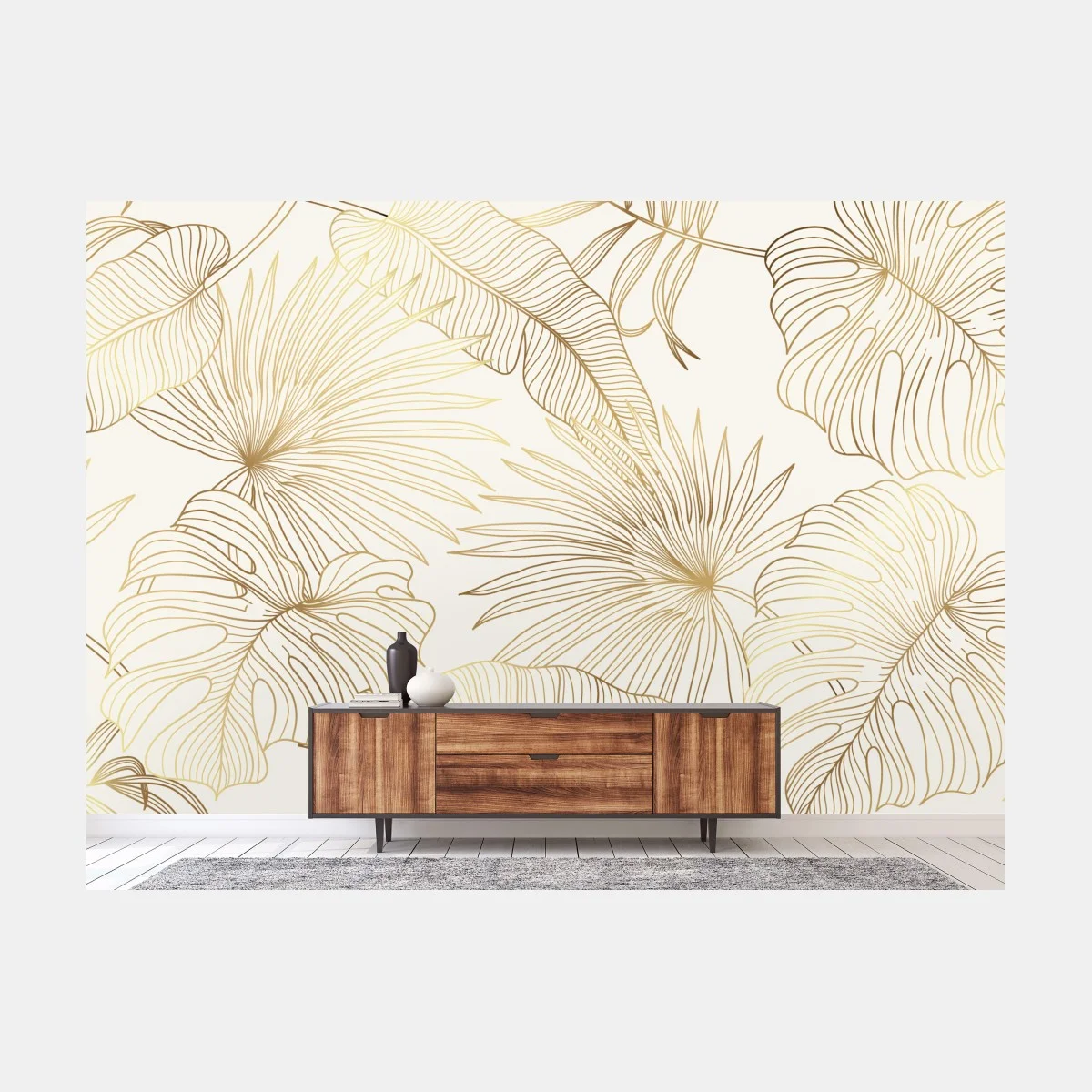 Papier peint motif feuilles tropicales dorées – Wallnifity® Papier peint motif feuilles tropicales dorées – Wallnifity®