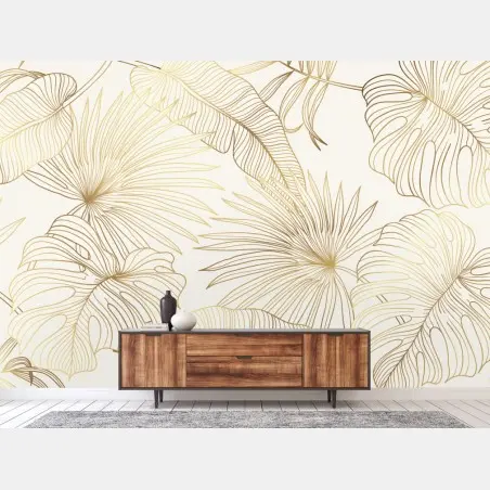 Papier peint motif feuilles tropicales dorées – Wallnifity®