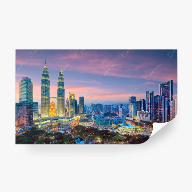 Papier peint panorama au crépuscule de Kuala Lumpur et des tours Petronas – Wallnifity® Papier peint panorama au crépuscule de Kuala Lumpur et des tours Petronas – Wallnifity®