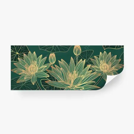 Papier peint lotus dorés sur fond vert élégant – Wallnifity®
