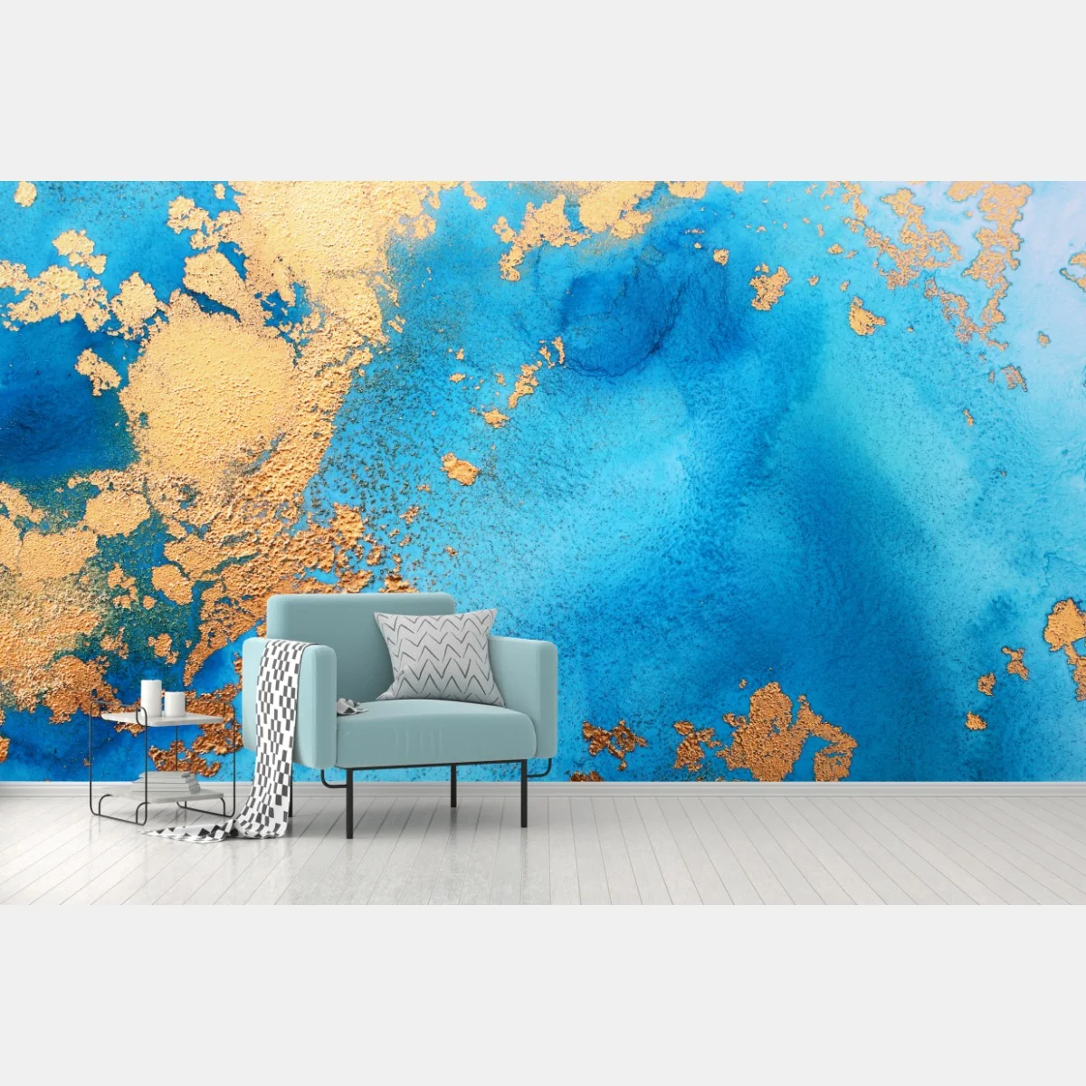 Papier peint éclat azur et or abstrait – Wallnifity® Papier peint éclat azur et or abstrait – Wallnifity®