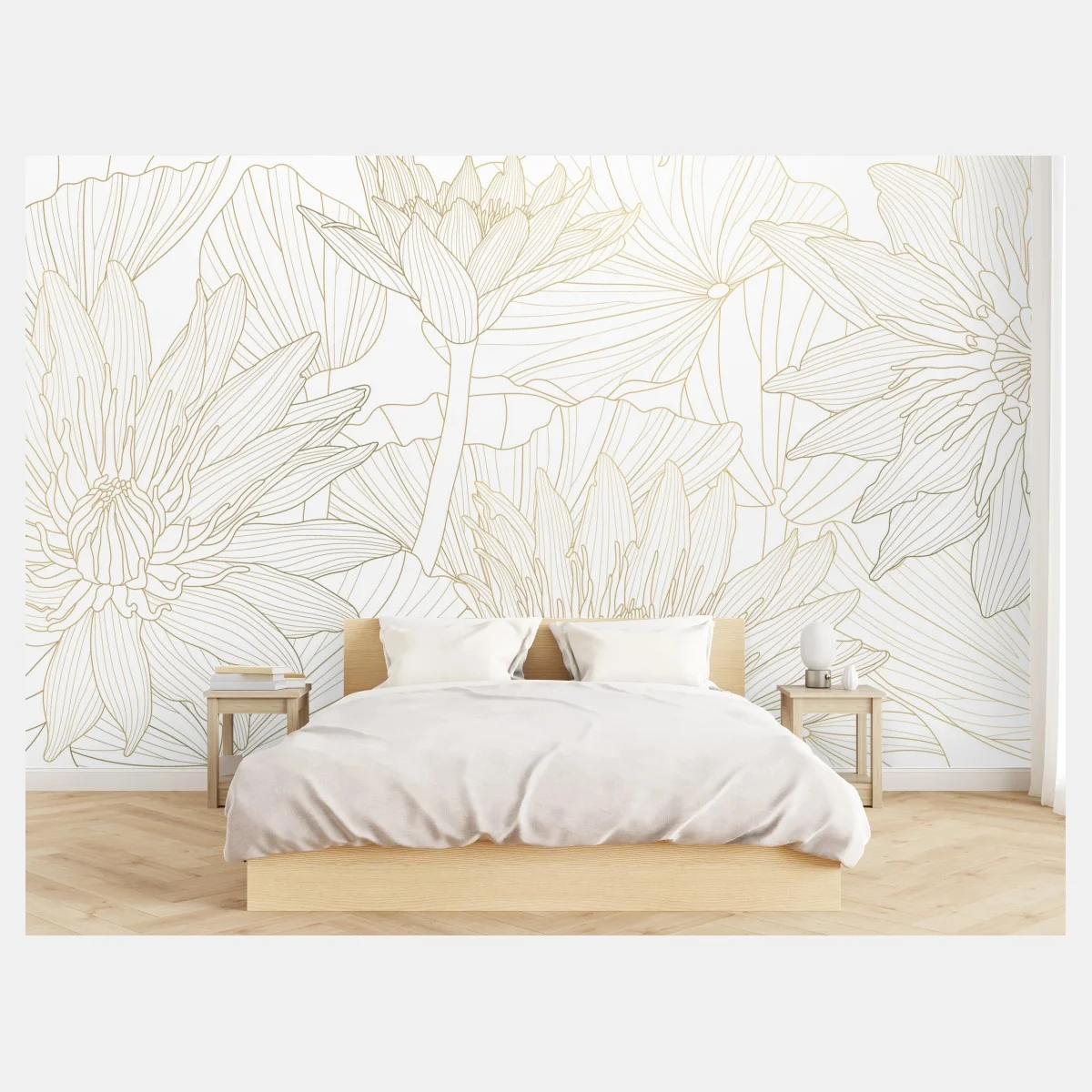 Papier peint motif nénuphar doré sur fond crème – Wallnifity® Papier peint motif nénuphar doré sur fond crème – Wallnifity®