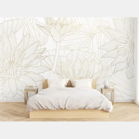 Papier peint motif nénuphar doré sur fond crème – Wallnifity®